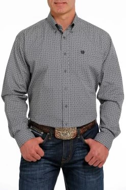 Men's Cinch Grey Pattern Button Down Shirt #MTW1105499GRY