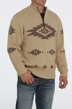 Men's Cinch 1/4 Zip Aztec Print Pullover Sweater #MWK1560002KHA -Western men f805717026f85319e9675f45e52d82ba