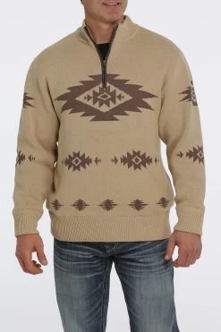 Men's Cinch 1/4 Zip Aztec Print Pullover Sweater #MWK1560002KHA
