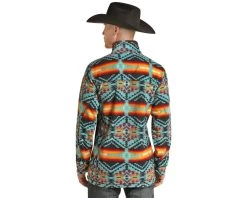 Men's Powder River Fleece Pullover #PRMO91RZXV -Western men powder river mens teal aztec fleece pullover prmo91rzxv 3